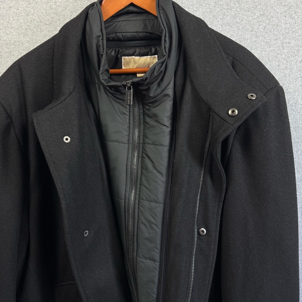 Michael Kors‎ Lined Wool Blend Long Coat Mens 48R Removable Bib Zipper Snap